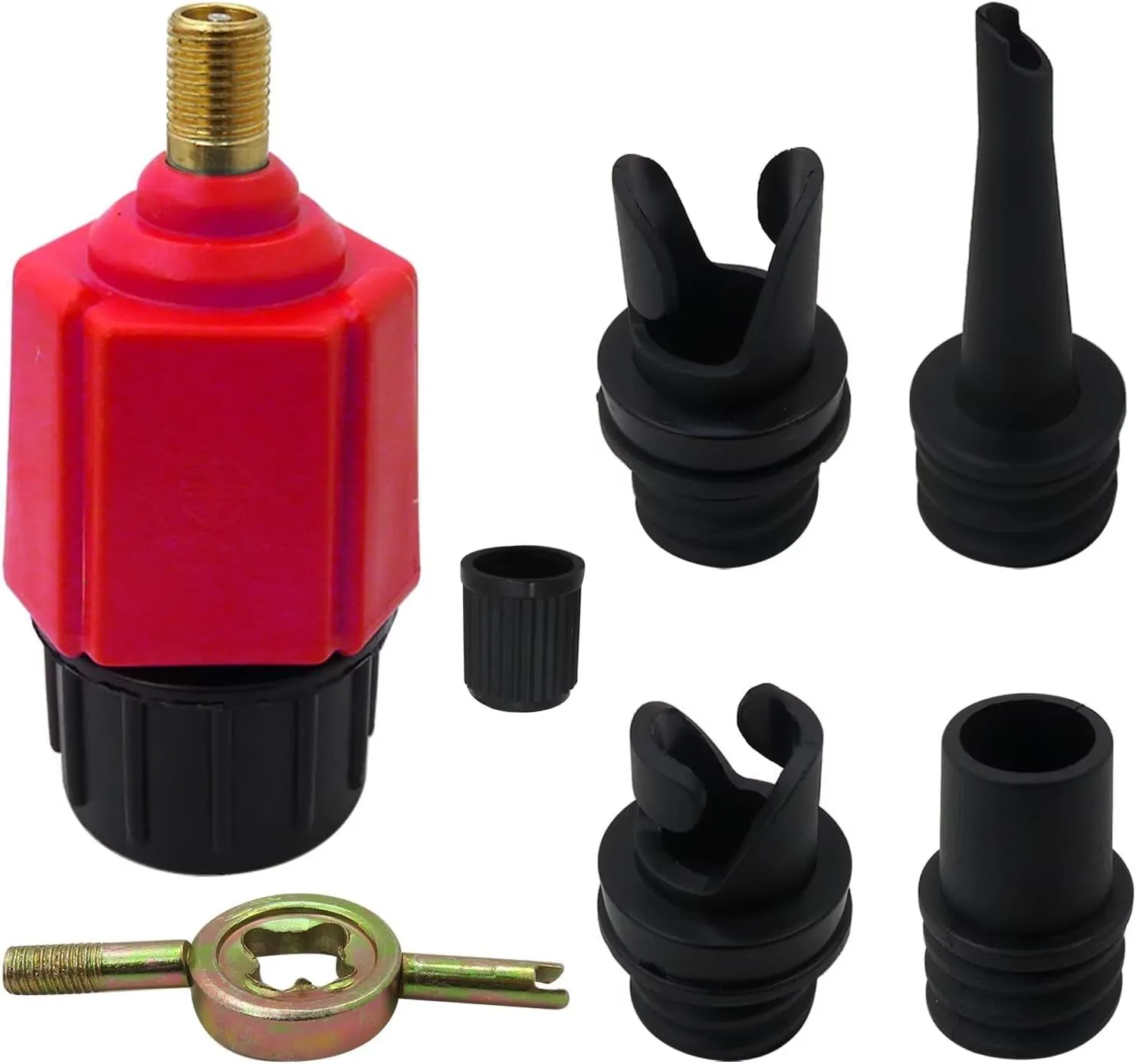 4 in 1 Inflatable Pump Air Valve Converter Adapter with 4 Air Valve Nozzles for Inflatable Boat, Stand Up Paddle Board, Inflatable Bed
