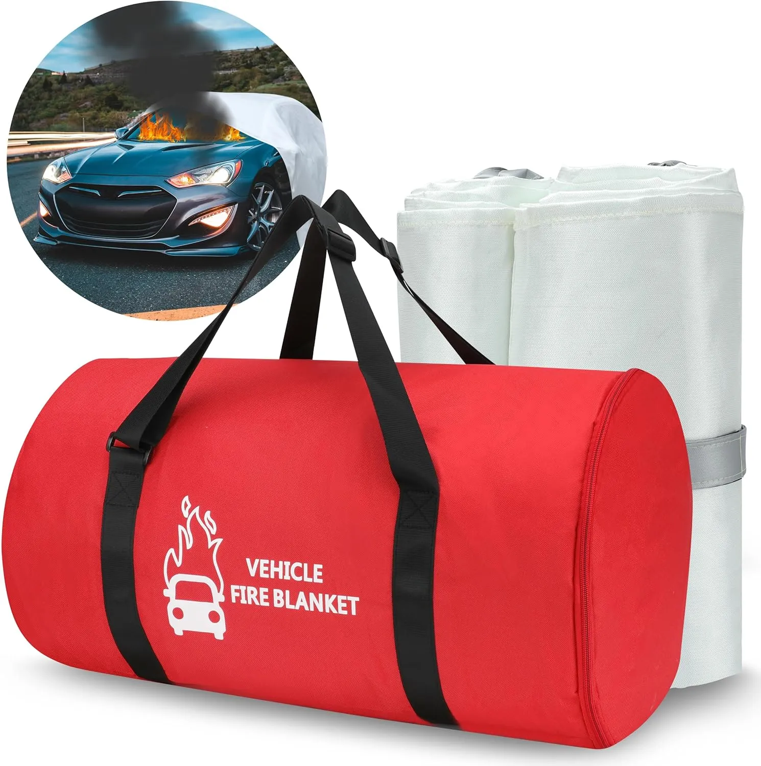Azazccm Emergency Fire Blanket for Car, Large Fiberglass Fire Extinguisher, Survival Safety Suppression for Electric Vehicle Truck Automotive Conflagration (19.68x29.53FT)