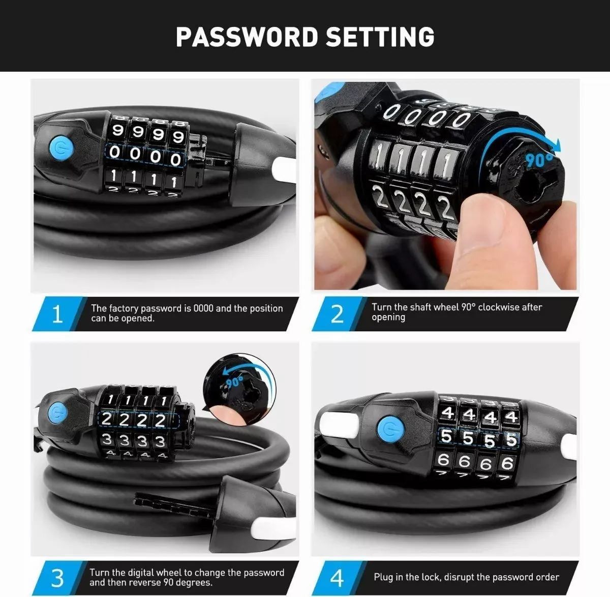 Bike Lock Cable, Bike Cable Lock Basic Self Coiling Kids Bike Lock Combination