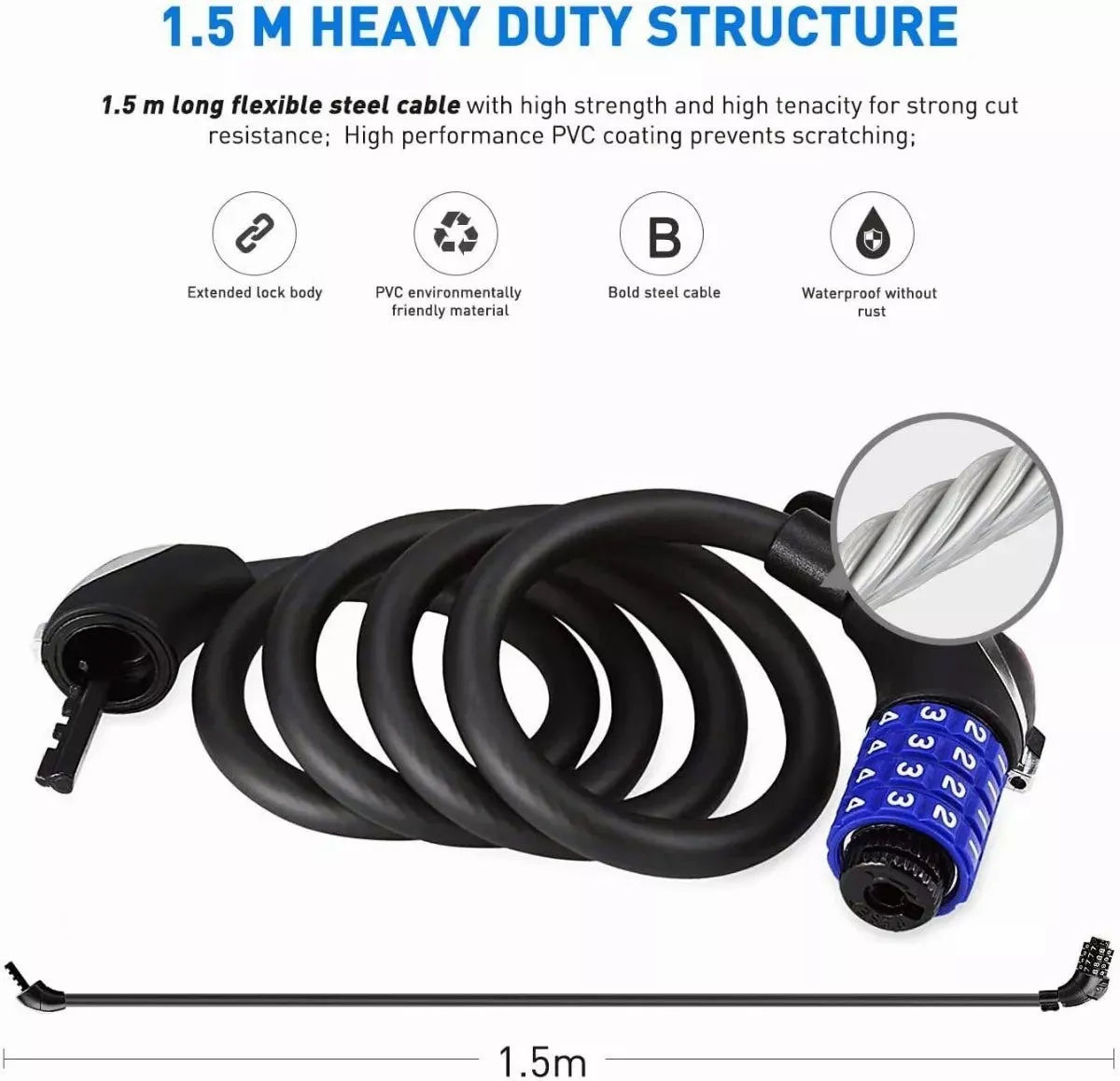 Bike Lock Cable, Bike Cable Lock Basic Self Coiling Kids Bike Lock Combination