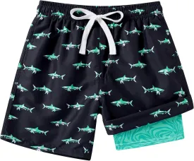 Boys Swim Trunks with Compression Liner Swimming Shorts Quick Dry Bathing Suit for 7-20 Years