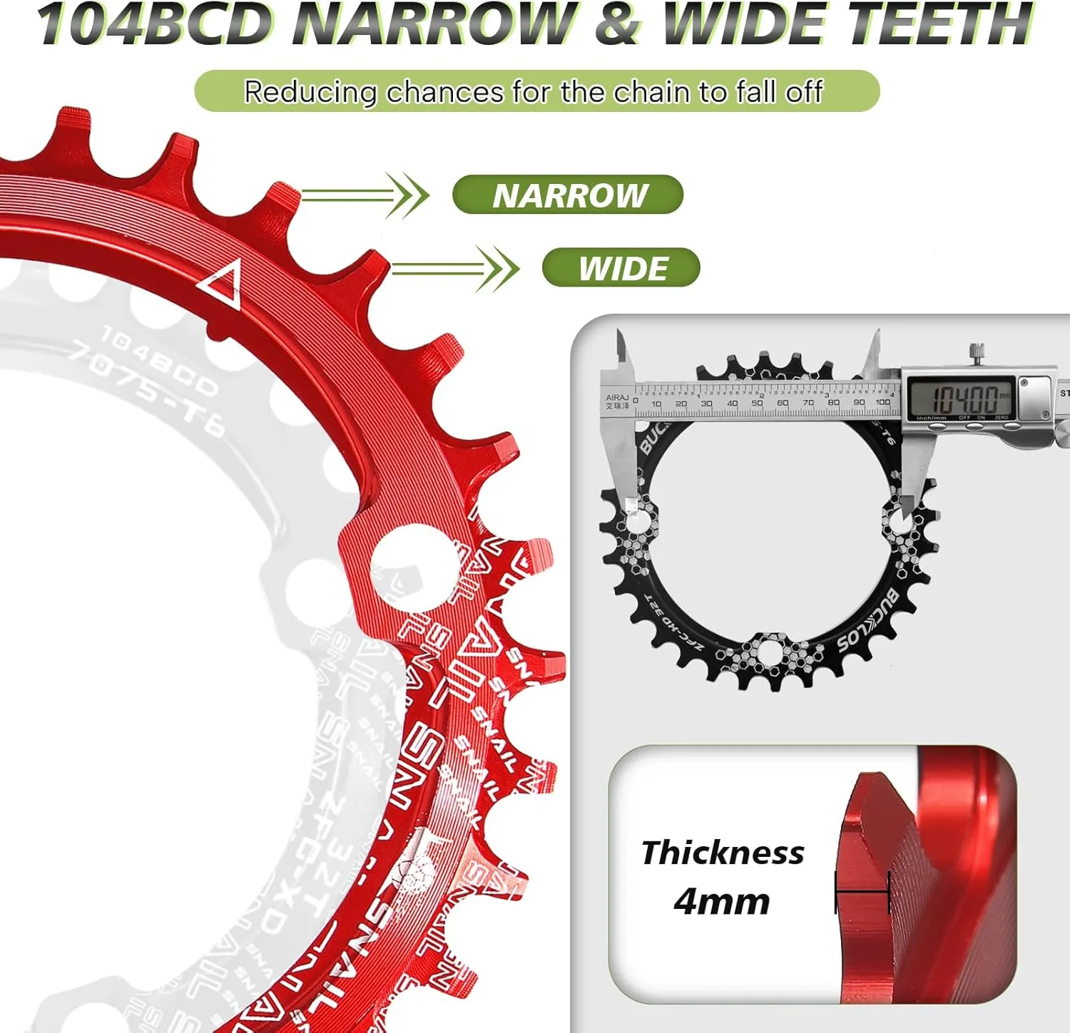 BUCKLOS MTB Mountain Bike Single Speed Square Taper Crankset -170mm Cranksets Bicycle Crank Set with 104BCD 32/34/36/38/40/42T Round/Oval Chainring Fit for Ebike/Commuter Bike