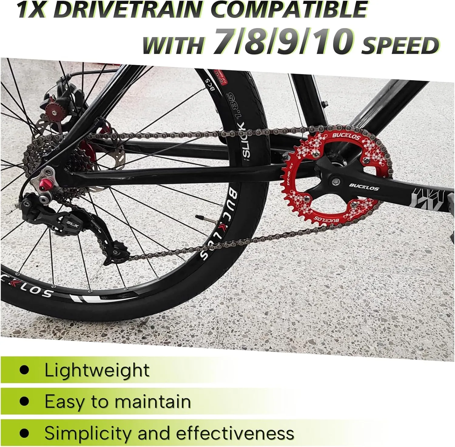 BUCKLOS MTB Mountain Bike Single Speed Square Taper Crankset -170mm Cranksets Bicycle Crank Set with 104BCD 32/34/36/38/40/42T Round/Oval Chainring Fit for Ebike/Commuter Bike
