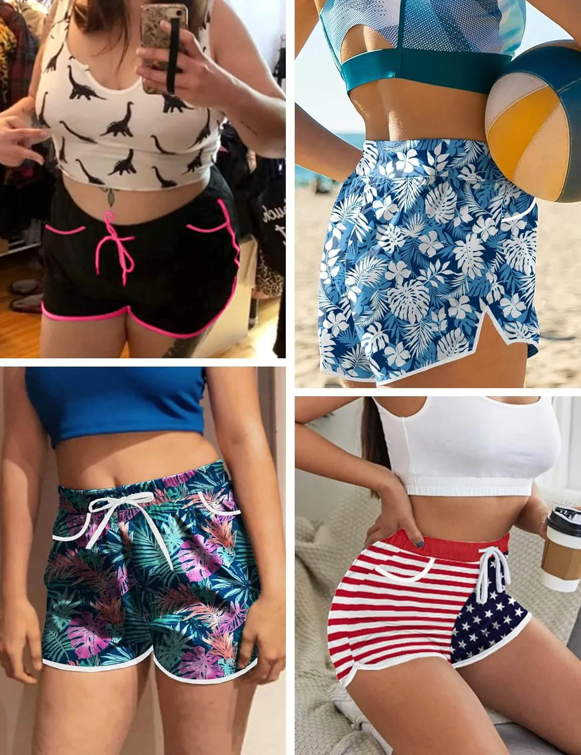 COOTRY Womens Plus Size Beach Shorts Quick Dry Drawstring Board Shorts Swim Shorts with Pockets