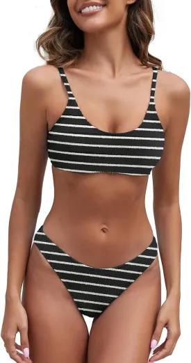 Fanuerg Women's Ribbed Bikini Sets Scoop Neck Cheeky Swimsuit Textured Two Piece Bathing Suit