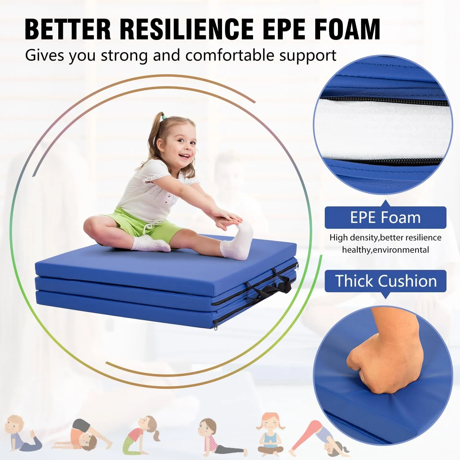Gymnastics Tumbling Mats Gymnastics Mat Portable Foldable Tumbling Mat Thick PU Leather Exercise Mat Yoga Mat with Carrying Handles for home Workout outdoor Yoga Gymnastics