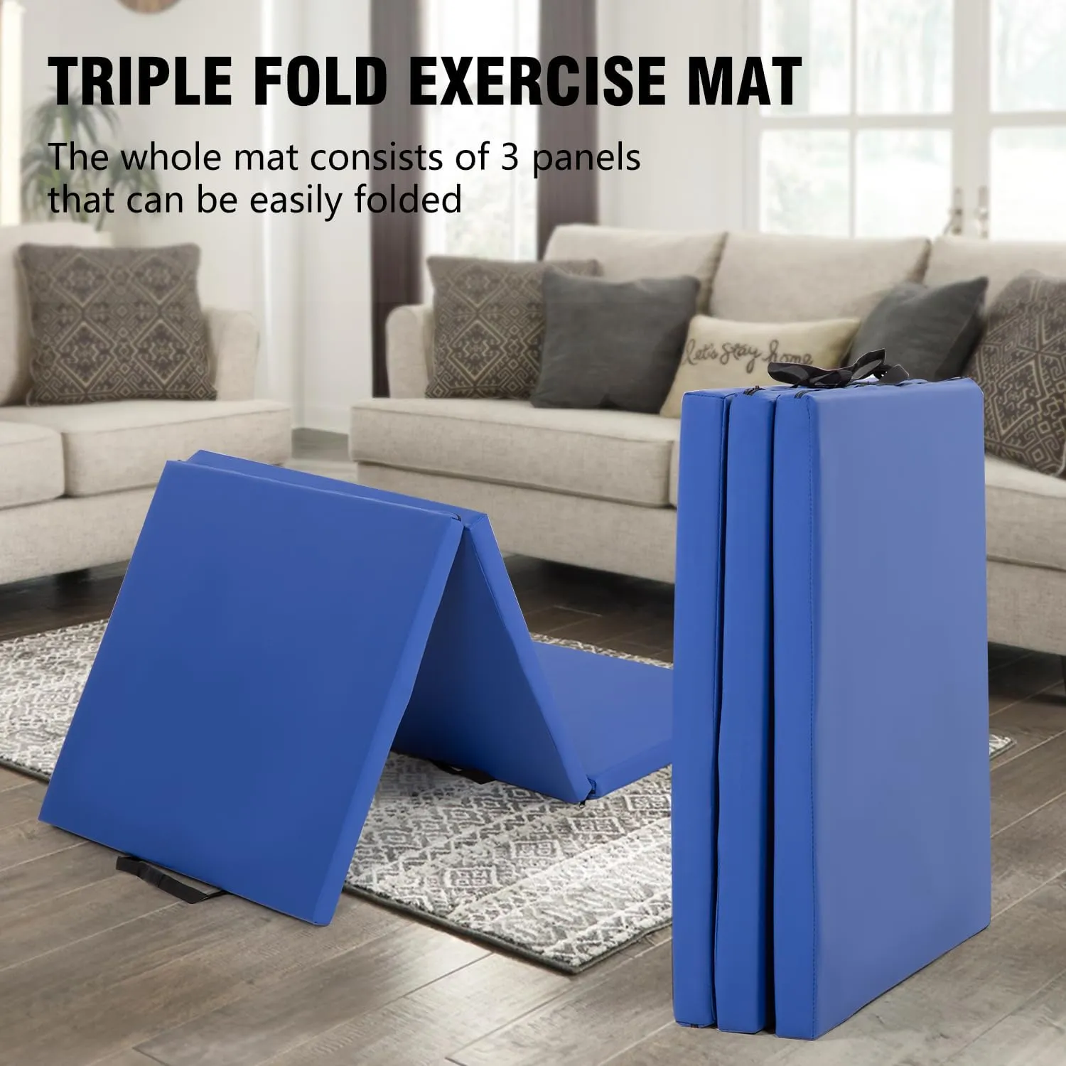 Gymnastics Tumbling Mats Gymnastics Mat Portable Foldable Tumbling Mat Thick PU Leather Exercise Mat Yoga Mat with Carrying Handles for home Workout outdoor Yoga Gymnastics