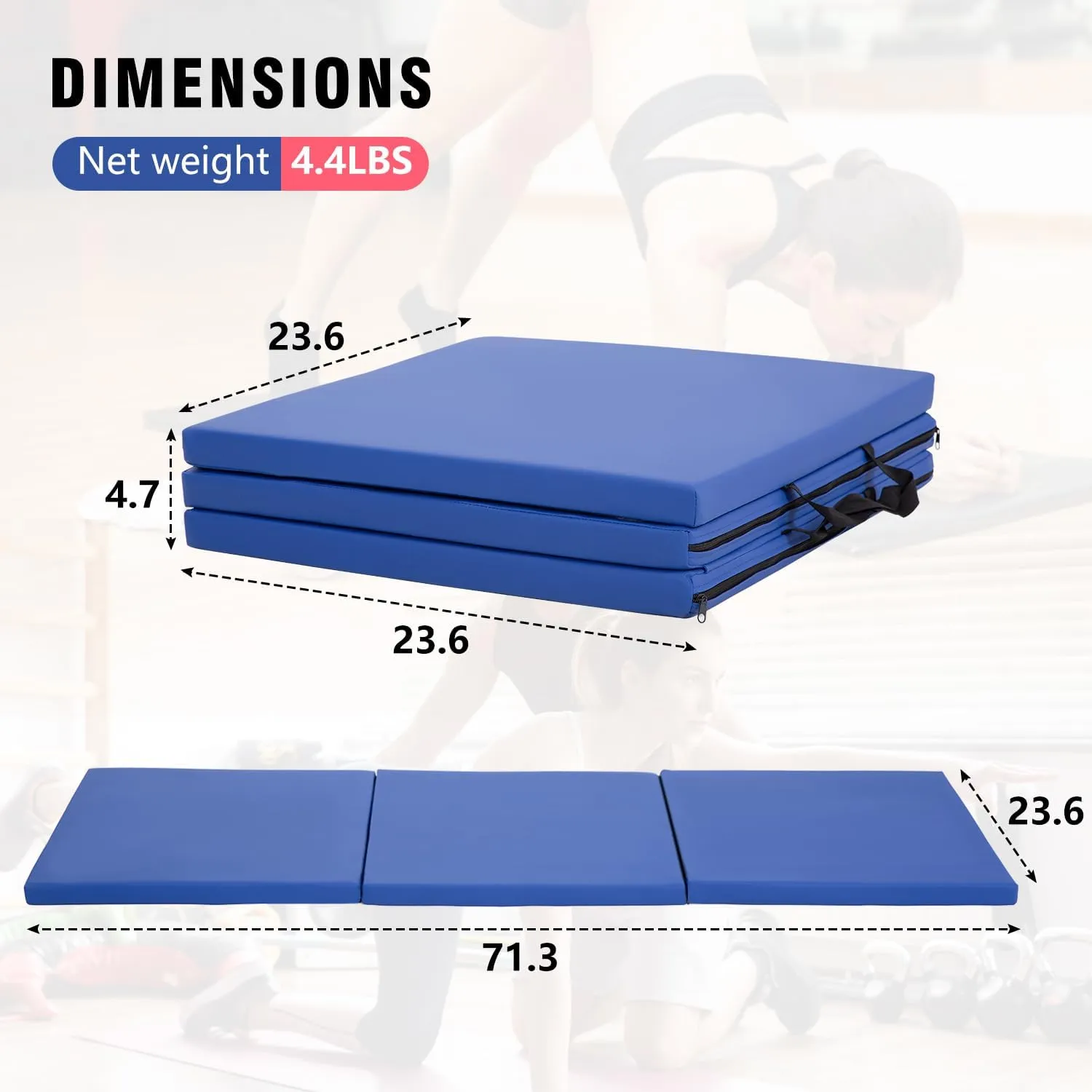 Gymnastics Tumbling Mats Gymnastics Mat Portable Foldable Tumbling Mat Thick PU Leather Exercise Mat Yoga Mat with Carrying Handles for home Workout outdoor Yoga Gymnastics