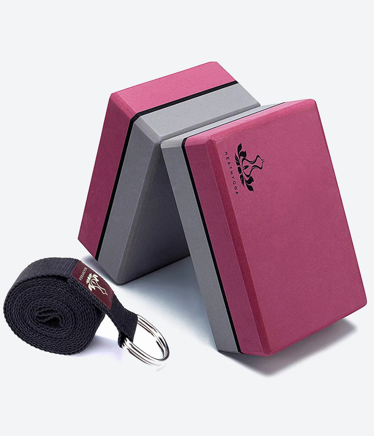 Heathyoga Yoga Block (2 Pack) & Strap Set
