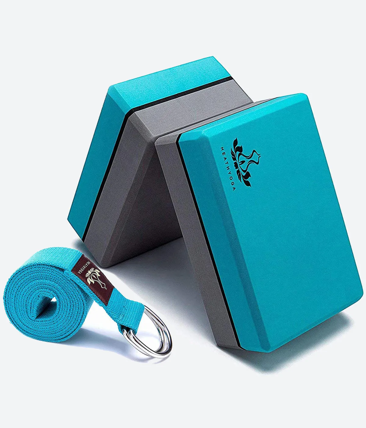 Heathyoga Yoga Block (2 Pack) & Strap Set