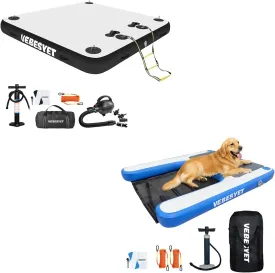 Inflatable Floating Dock Platform with Dog Water Ramp & Electric Pump, Multi-Person Floating Island Raft for Beach Lake Boating Ocean