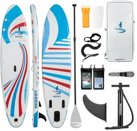 Inflatable Stand Up Paddle Board Set, 11' x 32" x 6", with Pump, Paddle, Leash, Phone Case, Backpack, Fin and Repair Kit Inflatable SUP for Adults Inflatable Paddleboard (red and Blue)