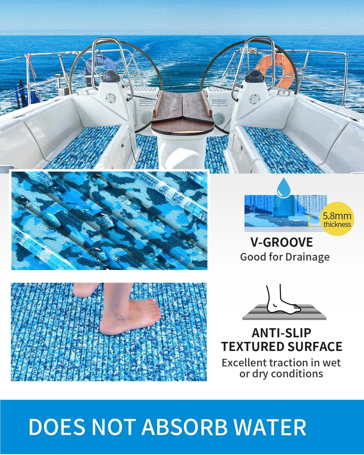 OCEANBROAD Camouflage Boat Flooring 96''x16''/23''/38''/47'' Strip Cut Grooves Self-Adhesive EVA Foam Sheet Non-Slip Traction Pad for Boats Decking Surfboard SUP Paddle Board Kayak