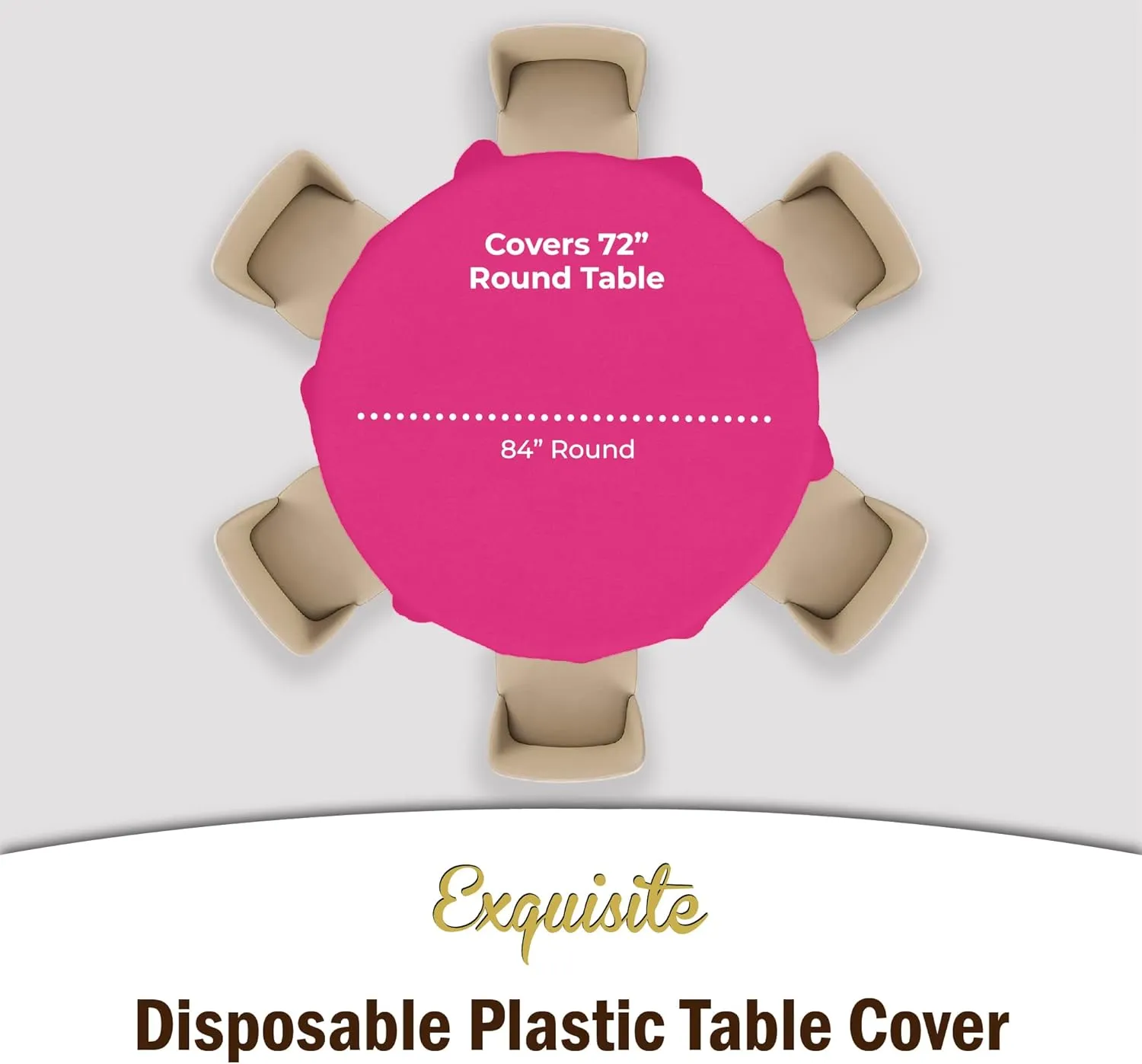 Party Solids 6-Pack Premium Plastic Tablecloth 84in. Round Plastic Table Cover - Cerise
