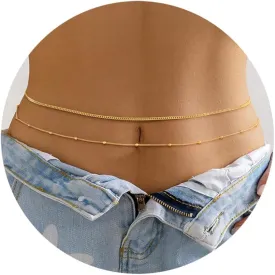RLMOON 2PCS 18K Gold Plated Waist Chains for Women Gold Body Belly Chains for the Waist Adjustable Layered Waist Chain for Summer Beach Bikini