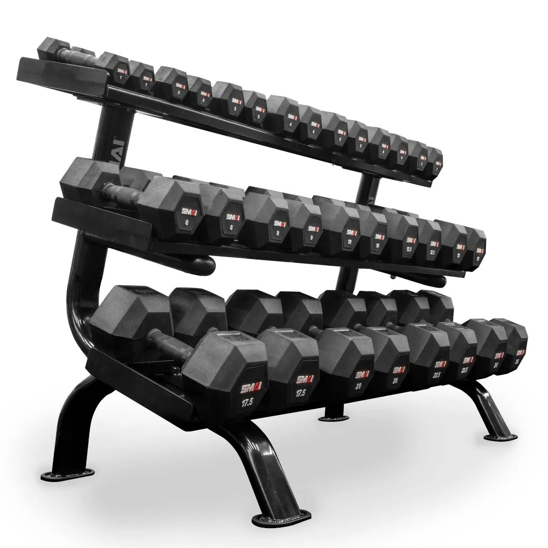 Rubber Hex Dumbbell Set 1-25kg (Pair) with Storage Rack