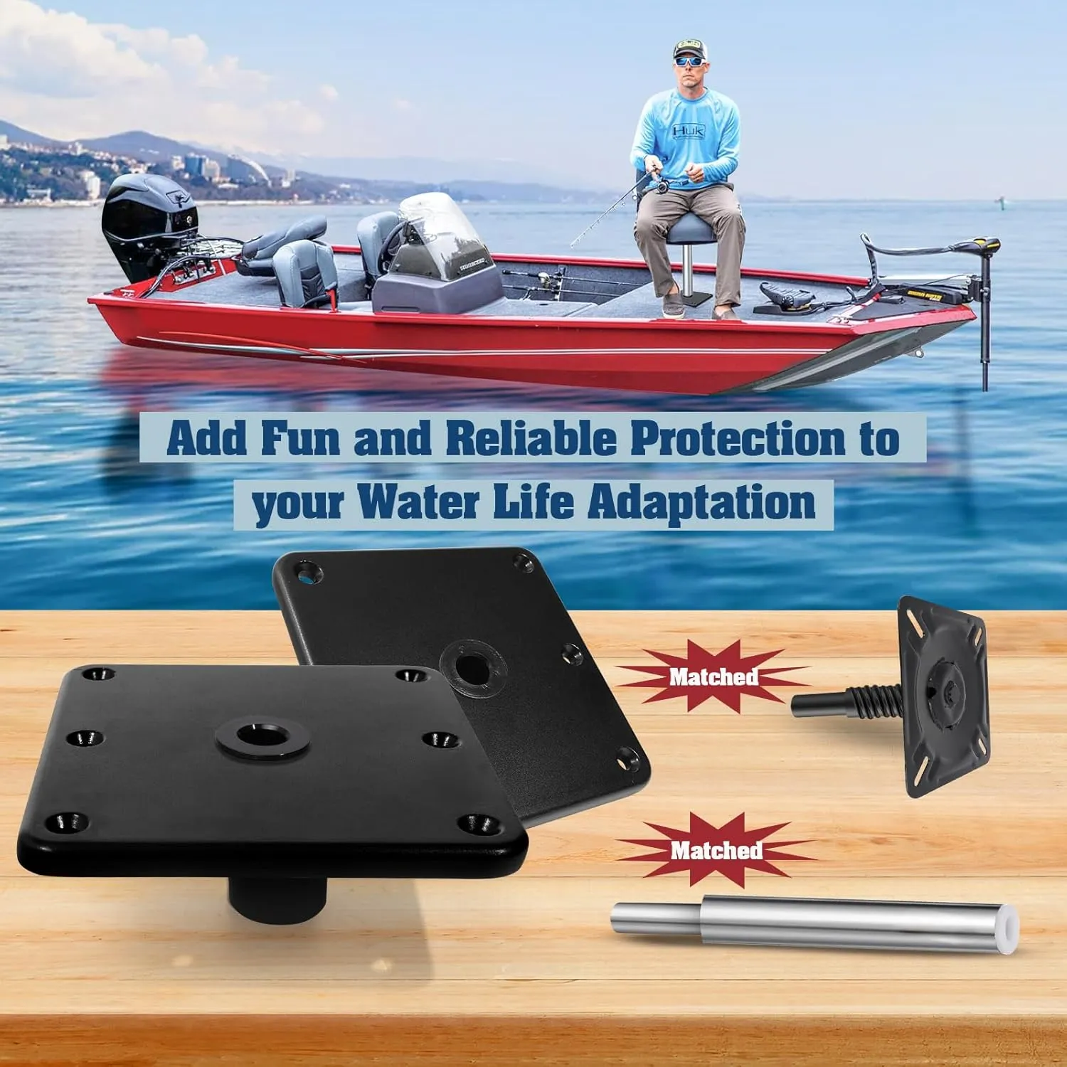 TEPU Boat Seat Base 7" x 7" Aluminum Alloy Material 3/4" Pin Post Socket, Heavy Duty Boat Seat Pedestals, Corrosion Resistant, Suitable for jon boats, canoes, bass boats and most other boat seat Mount