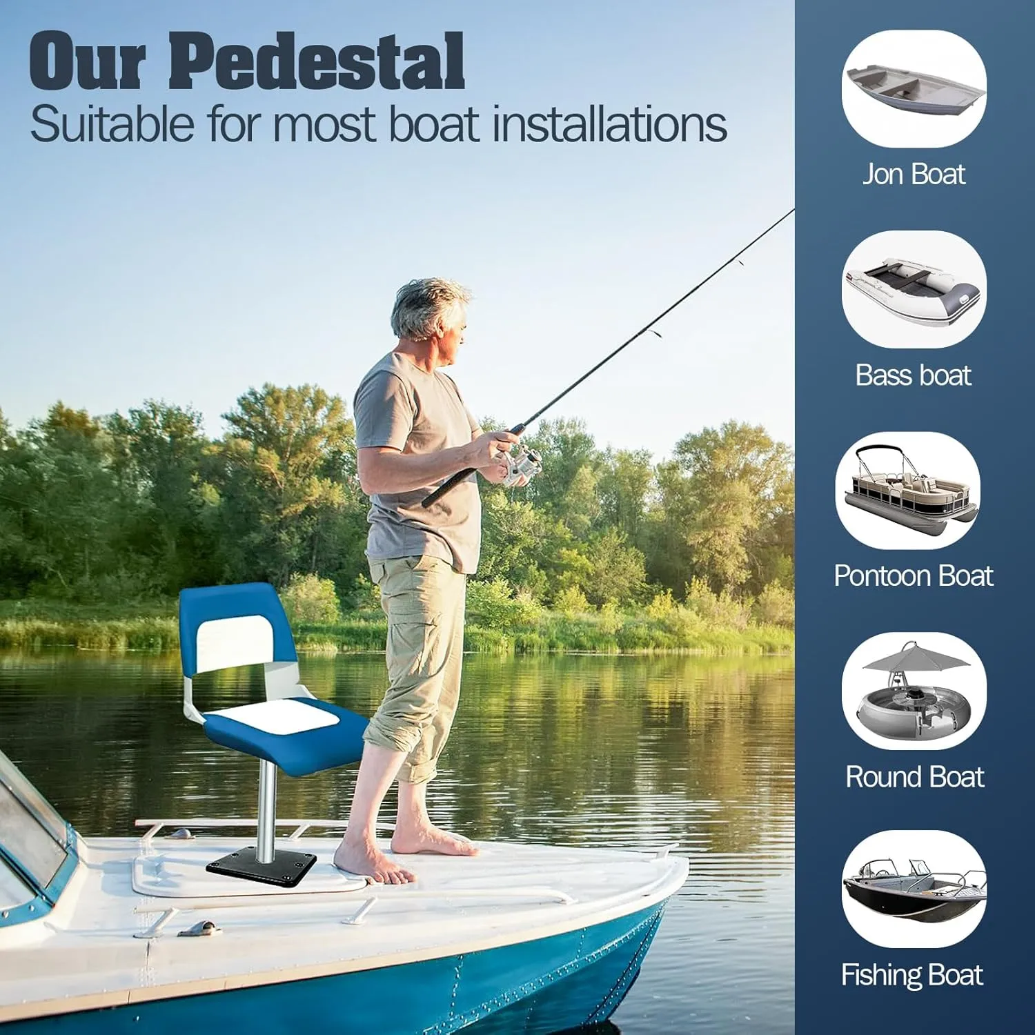 TEPU Boat Seat Base 7" x 7" Aluminum Alloy Material 3/4" Pin Post Socket, Heavy Duty Boat Seat Pedestals, Corrosion Resistant, Suitable for jon boats, canoes, bass boats and most other boat seat Mount