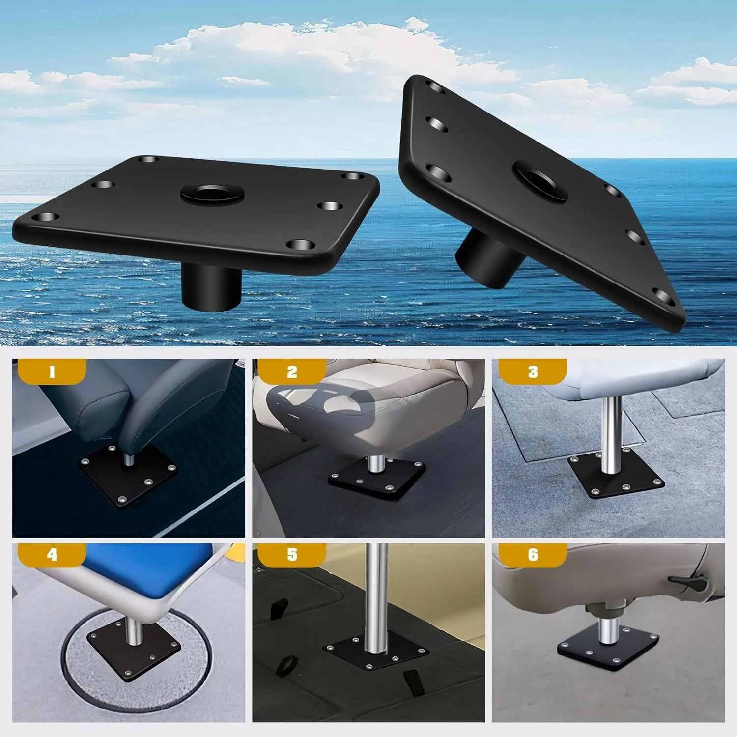 TEPU Boat Seat Base 7" x 7" Aluminum Alloy Material 3/4" Pin Post Socket, Heavy Duty Boat Seat Pedestals, Corrosion Resistant, Suitable for jon boats, canoes, bass boats and most other boat seat Mount