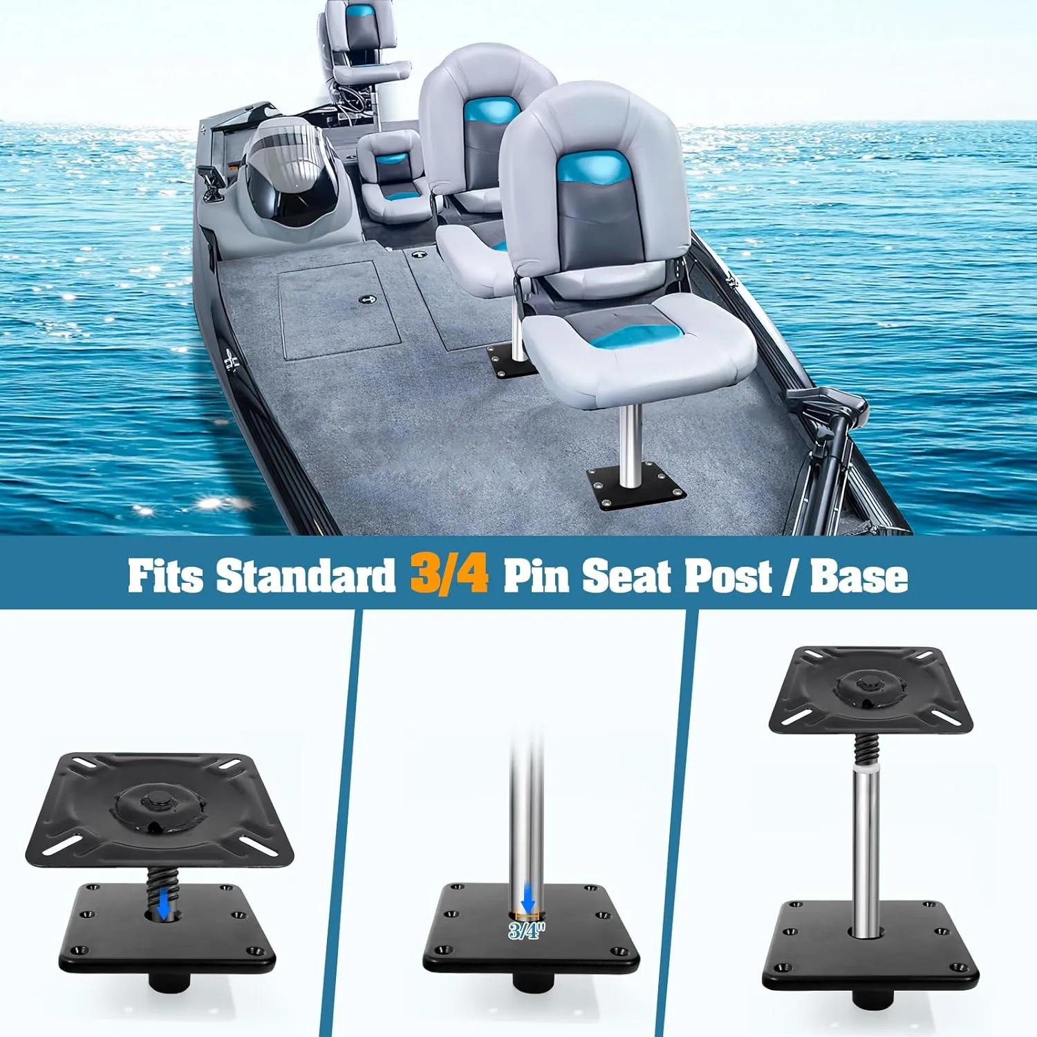 TEPU Boat Seat Base 7" x 7" Aluminum Alloy Material 3/4" Pin Post Socket, Heavy Duty Boat Seat Pedestals, Corrosion Resistant, Suitable for jon boats, canoes, bass boats and most other boat seat Mount