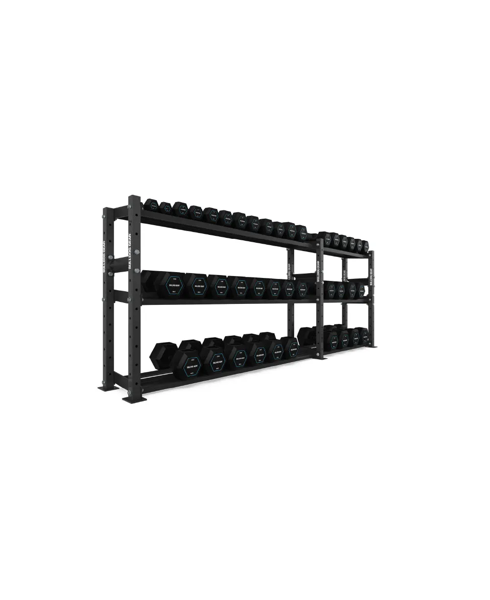 The Bulldog Gear - Hex Dumbbells 2.0 1050kg Set (2.5kg to 50kg)   Storage System - 302cm Bundle