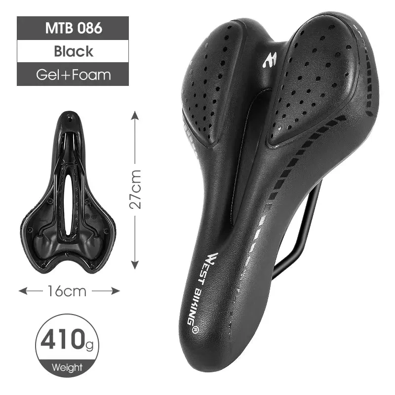 WEST BIKING Bike Saddle MTB Mountain Road Bike Seat PU Leather Gel Filled Cycling Cushion Comfortable Shockproof Bicycle Saddle