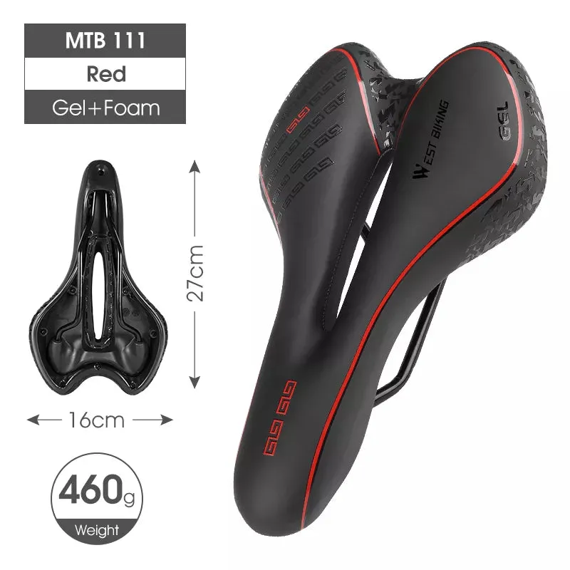 WEST BIKING Bike Saddle MTB Mountain Road Bike Seat PU Leather Gel Filled Cycling Cushion Comfortable Shockproof Bicycle Saddle