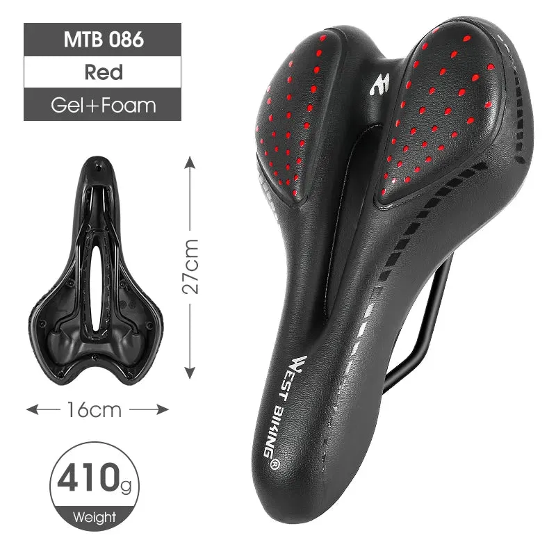 WEST BIKING Bike Saddle MTB Mountain Road Bike Seat PU Leather Gel Filled Cycling Cushion Comfortable Shockproof Bicycle Saddle