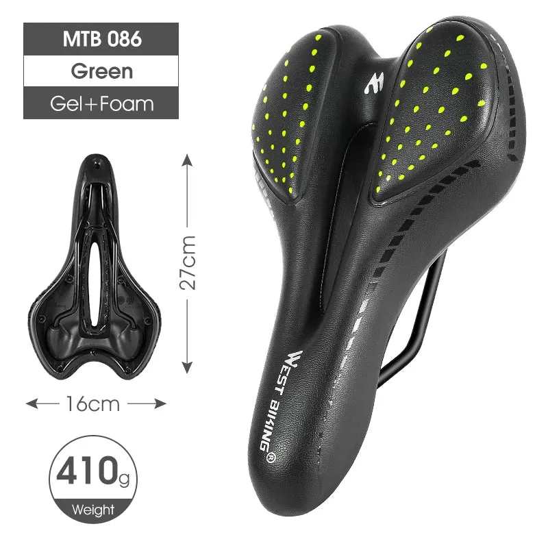 WEST BIKING Bike Saddle MTB Mountain Road Bike Seat PU Leather Gel Filled Cycling Cushion Comfortable Shockproof Bicycle Saddle