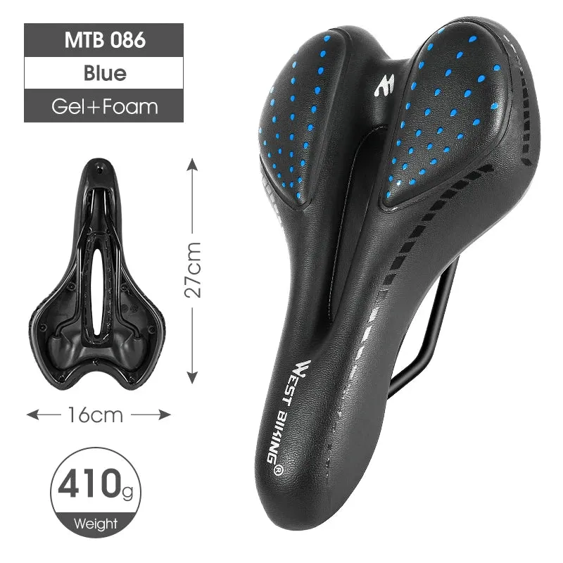 WEST BIKING Bike Saddle MTB Mountain Road Bike Seat PU Leather Gel Filled Cycling Cushion Comfortable Shockproof Bicycle Saddle