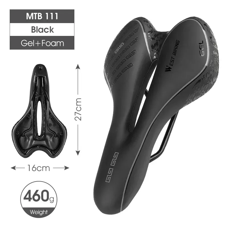WEST BIKING Bike Saddle MTB Mountain Road Bike Seat PU Leather Gel Filled Cycling Cushion Comfortable Shockproof Bicycle Saddle