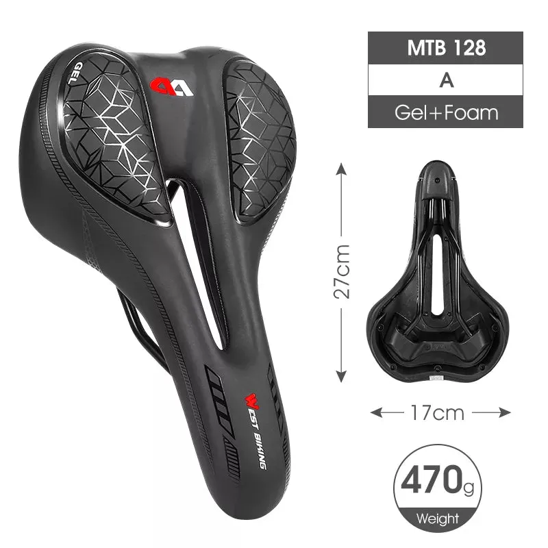 WEST BIKING Bike Saddle MTB Mountain Road Bike Seat PU Leather Gel Filled Cycling Cushion Comfortable Shockproof Bicycle Saddle