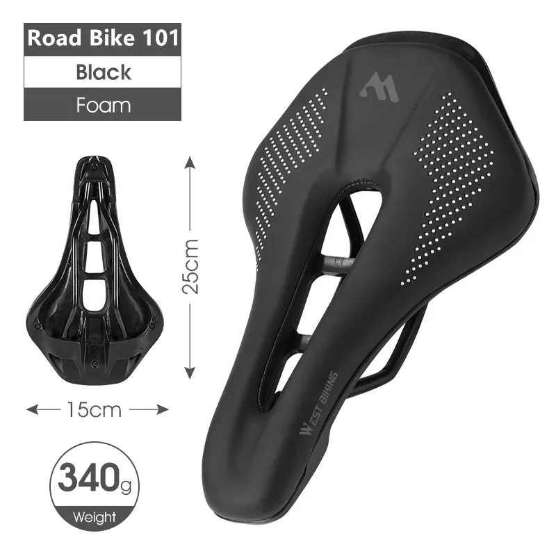 WEST BIKING Bike Saddle MTB Mountain Road Bike Seat PU Leather Gel Filled Cycling Cushion Comfortable Shockproof Bicycle Saddle