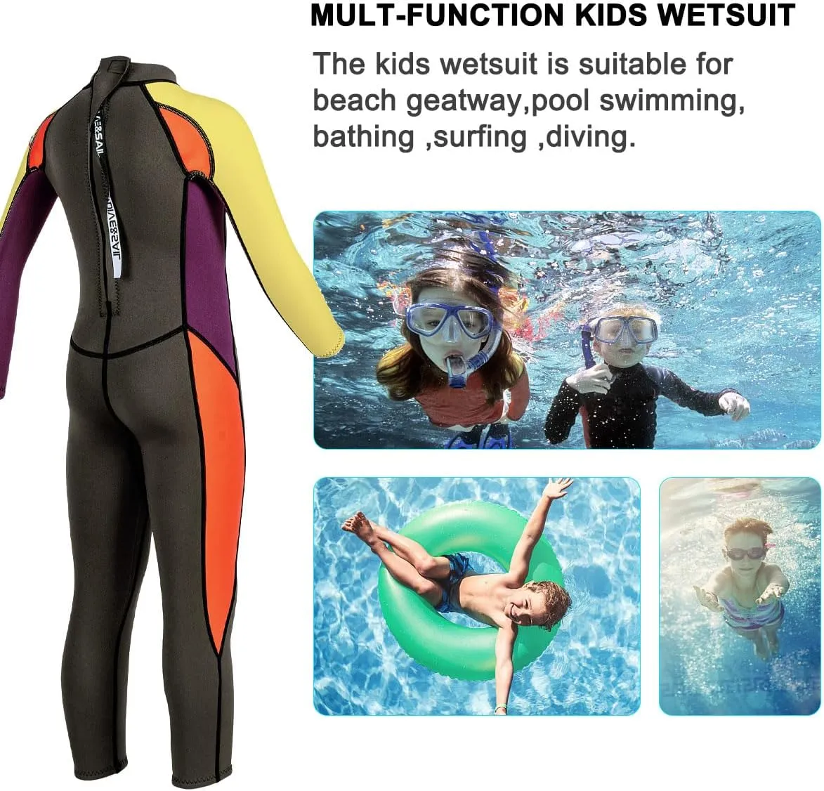 Wetsuit Kids Full Suits 2.5mm Neoprene Wet Suit UV Protection Keep Warm Long Sleeve Wetsuits for Swimming Diving Scuba