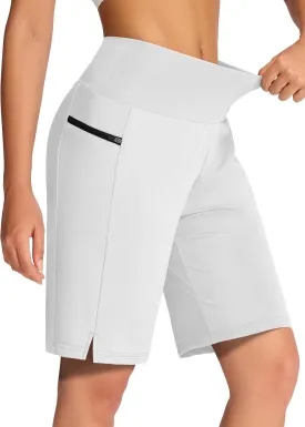 Women's 9" Long Swim Board Shorts with Zip Pockets High Waisted Knee Length Beach Swimming Shorts for Women with Liner