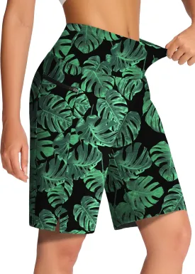 Women's 9" Long Swim Board Shorts with Zip Pockets High Waisted Knee Length Beach Swimming Shorts for Women with Liner