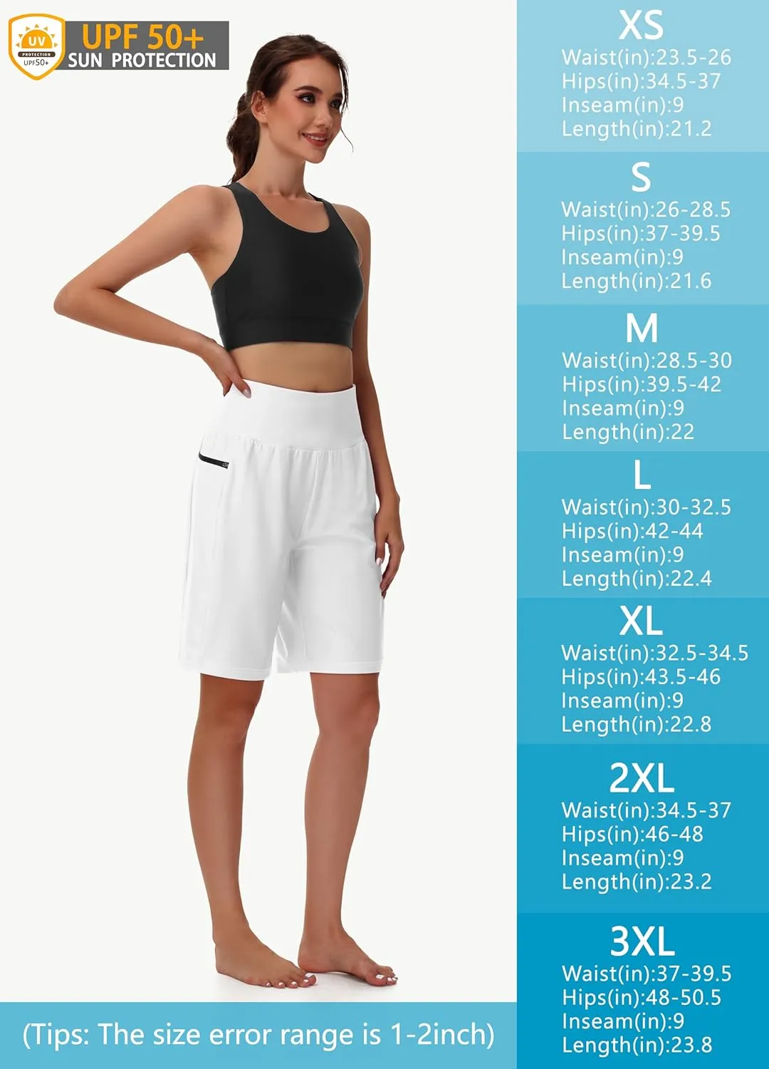 Women's 9" Long Swim Board Shorts with Zip Pockets High Waisted Knee Length Beach Swimming Shorts for Women with Liner