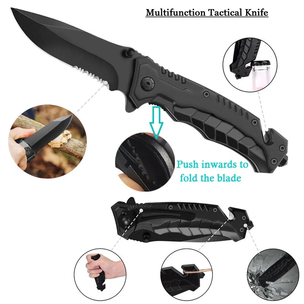 XUANLAN Emergency Survival Kit 13 in 1, Outdoor Survival Gear Tool with Survival Bracelet, Fire Starter, Whistle, Wood Cutter, Water Bottle Clip, Tactical Pen (Survival Kit 1)