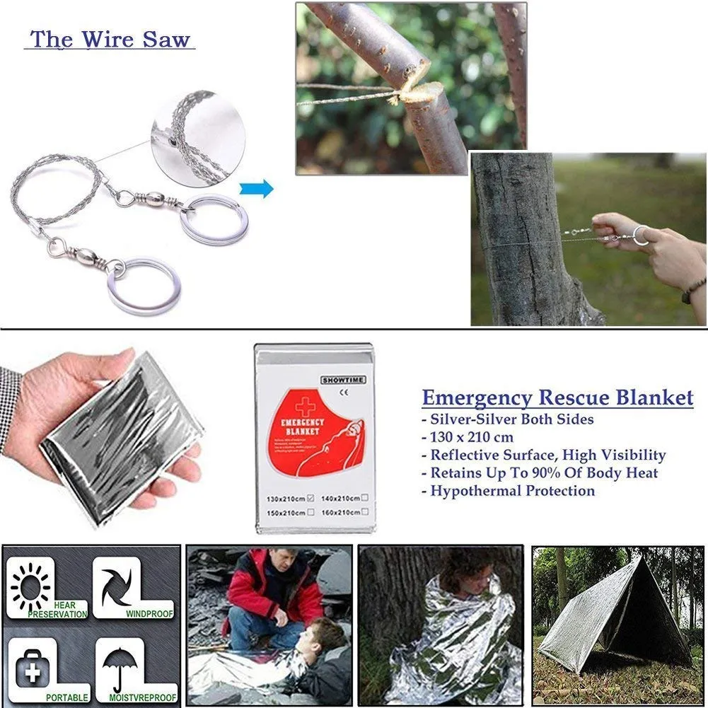 XUANLAN Emergency Survival Kit 13 in 1, Outdoor Survival Gear Tool with Survival Bracelet, Fire Starter, Whistle, Wood Cutter, Water Bottle Clip, Tactical Pen (Survival Kit 1)