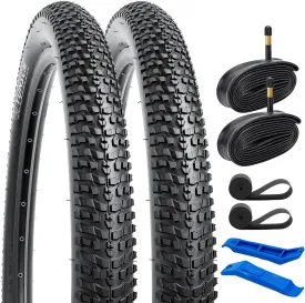 YUNSCM 2-PCS 29" Mountain Bike Tires 29x2.30/58-622 and 29" Heavy Duty Bike Tubes Schrader Valve with 2 Rim Strips Compatible with Off Road Bike 29x2.25 29 x 2.30 29x2.35 Bike Tires and Tubes (Y-921)
